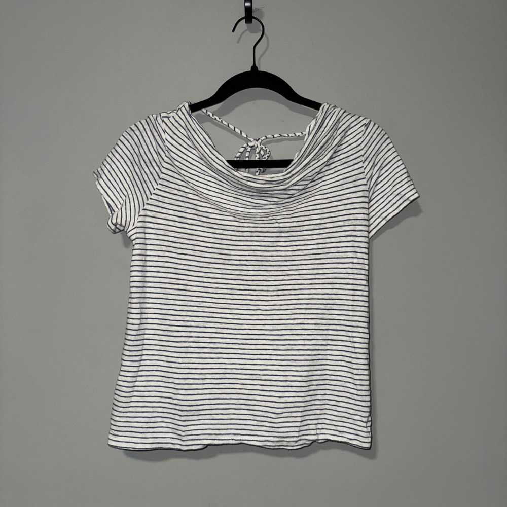 Maeve Anthropologie Blue White Striped Cowl Neck Twist Back Tie Top Small
